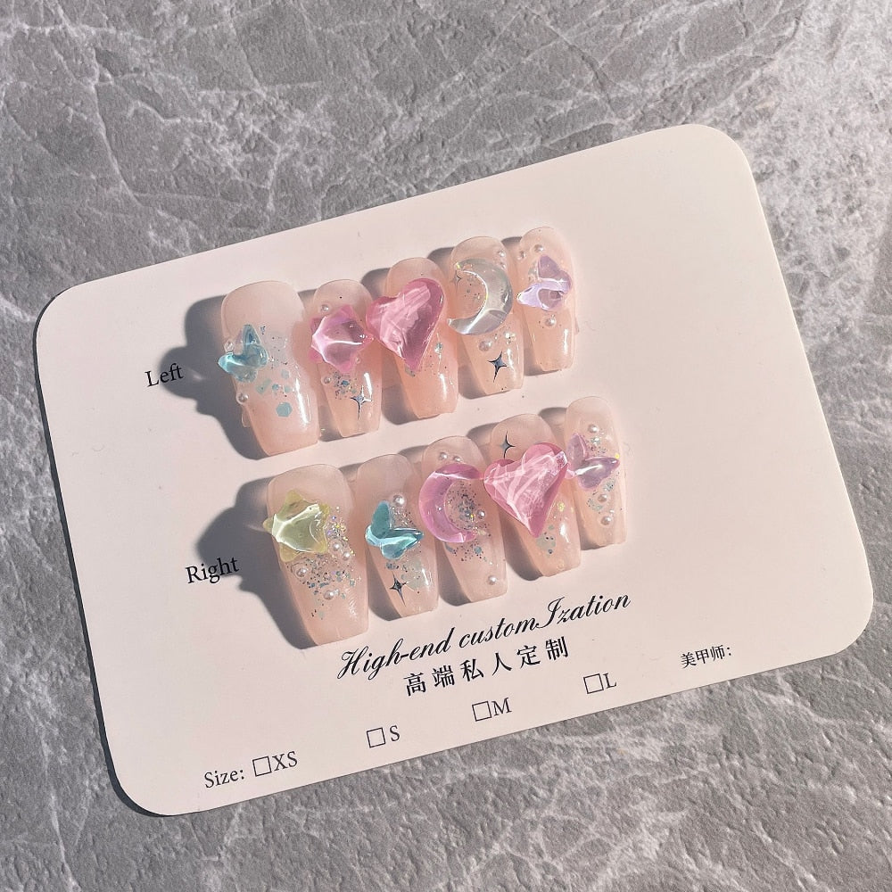 Handmade Beauty Nails Pressed on Design DecorationKawaii Barbie Handmade Nails Fake Nails Design Full Cover Artificial Manicuree Wearable Orange Nail Store