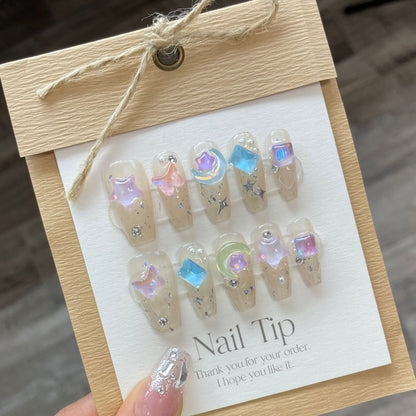 Handmade Beauty Nails Pressed on Design DecorationKawaii Barbie Handmade Nails Fake Nails Design Full Cover Artificial Manicuree Wearable Orange Nail Store