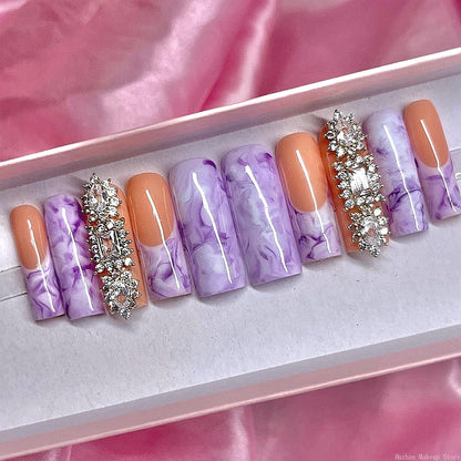 Handmade Luxury 3XL Full Cover False Nail Tips Glittery Rhinestone Press On Nails Y2K Reusable XXL XL Long Fake Nail With Glue
