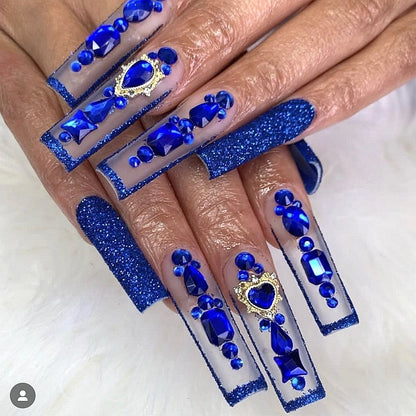 Handmade Luxury 3XL Full Cover False Nail Tips Glittery Rhinestone Press On Nails Y2K Reusable XXL XL Long Fake Nail With Glue