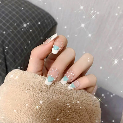 24pcs False Nails Floral Beads Decorated Artificial Nail Tips Bride Reusable Fingernails Fake Nail Press On Nail накладные ногти