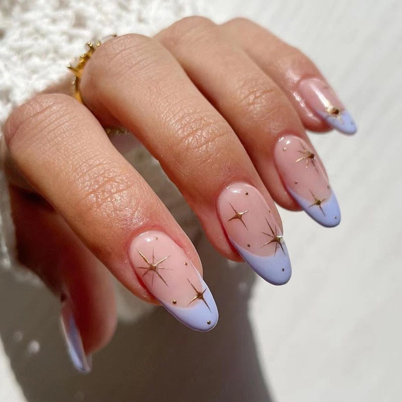 Kawaii Barbie Handmade Nails Almond False Nails Long Stiletto Fake Nails with Flame Design Wearable Press on Nails Full Cover Nail Tips Manicure Tools