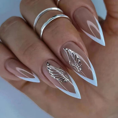 Kawaii Barbie Handmade Nails Almond False Nails Long Stiletto Fake Nails with Flame Design Wearable Press on Nails Full Cover Nail Tips Manicure Tools
