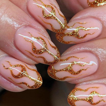Kawaii Barbie Handmade Nails Almond False Nails Long Stiletto Fake Nails with Flame Design Wearable Press on Nails Full Cover Nail Tips Manicure Tools