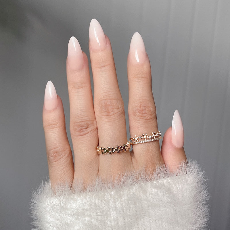 Kawaii Barbie Handmade Nails Almond False Nails Long Stiletto Fake Nails with Flame Design Wearable Press on Nails Full Cover Nail Tips Manicure Tools