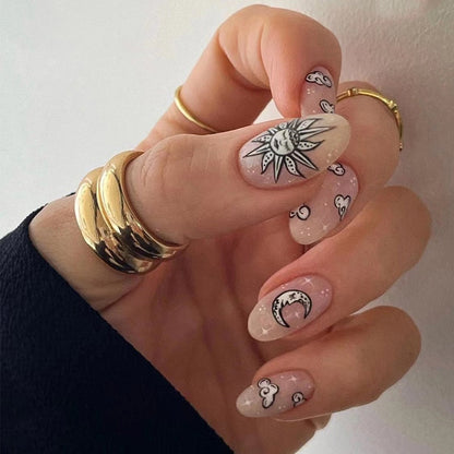 Kawaii Barbie Handmade Nails Almond False Nails Long Stiletto Fake Nails with Flame Design Wearable Press on Nails Full Cover Nail Tips Manicure Tools