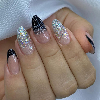 Kawaii Barbie Handmade Nails Almond False Nails Long Stiletto Fake Nails with Flame Design Wearable Press on Nails Full Cover Nail Tips Manicure Tools