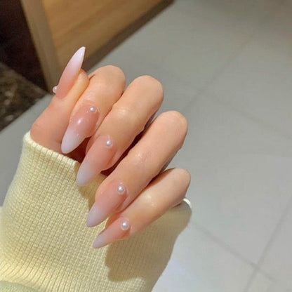 Kawaii Barbie Handmade Nails Almond False Nails Long Stiletto Fake Nails with Flame Design Wearable Press on Nails Full Cover Nail Tips Manicure Tools
