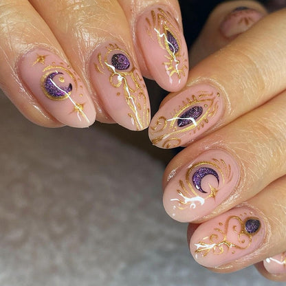 Kawaii Barbie Handmade Nails Almond False Nails Long Stiletto Fake Nails with Flame Design Wearable Press on Nails Full Cover Nail Tips Manicure Tools