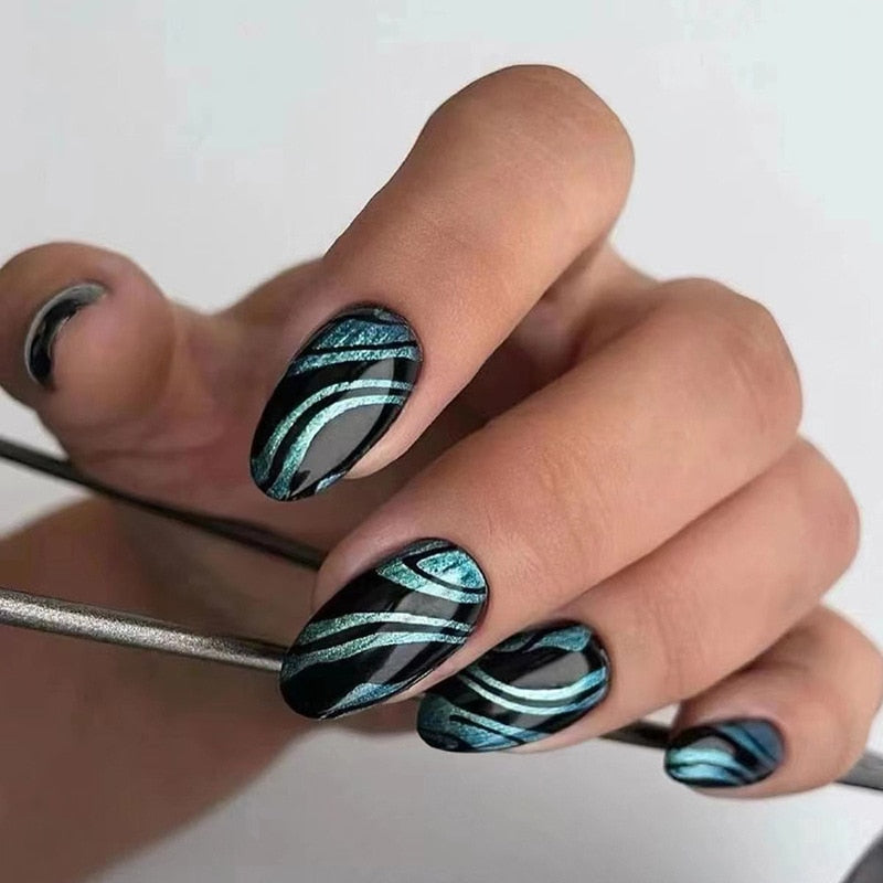 Kawaii Barbie Handmade Nails Almond False Nails Long Stiletto Fake Nails with Flame Design Wearable Press on Nails Full Cover Nail Tips Manicure Tools