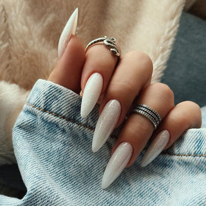 Kawaii Barbie Handmade Nails Almond False Nails Long Stiletto Fake Nails with Flame Design Wearable Press on Nails Full Cover Nail Tips Manicure Tools