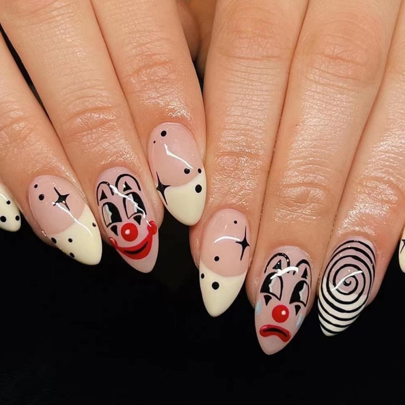 Kawaii Barbie Handmade Nails Almond False Nails Long Stiletto Fake Nails with Flame Design Wearable Press on Nails Full Cover Nail Tips Manicure Tools