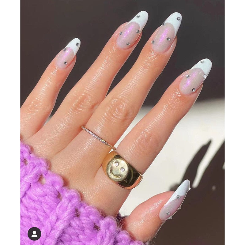 Kawaii Barbie Handmade Nails Almond False Nails Long Stiletto Fake Nails with Flame Design Wearable Press on Nails Full Cover Nail Tips Manicure Tools