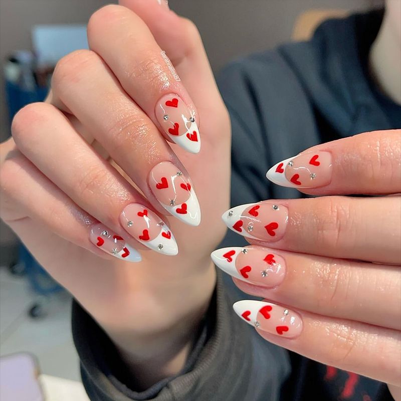 Kawaii Barbie Handmade Nails Almond False Nails Long Stiletto Fake Nails with Flame Design Wearable Press on Nails Full Cover Nail Tips Manicure Tools