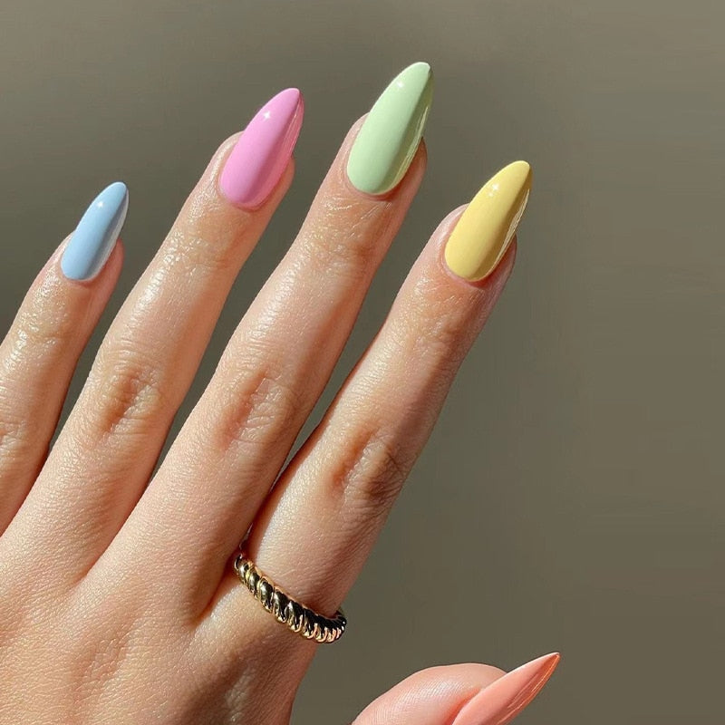 Kawaii Barbie Handmade Nails Almond False Nails Long Stiletto Fake Nails with Flame Design Wearable Press on Nails Full Cover Nail Tips Manicure Tools
