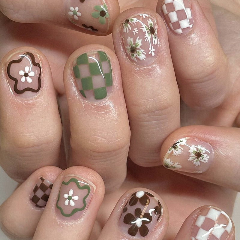 Kawaii Barbie Handmade Nails Almond False Nails Long Stiletto Fake Nails with Flame Design Wearable Press on Nails Full Cover Nail Tips Manicure Tools