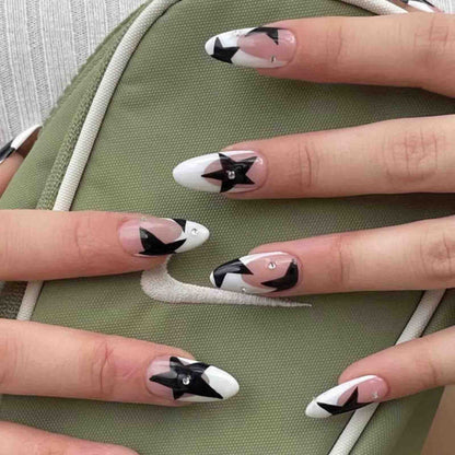 Kawaii Barbie Handmade Nails Almond False Nails Long Stiletto Fake Nails with Flame Design Wearable Press on Nails Full Cover Nail Tips Manicure Tools