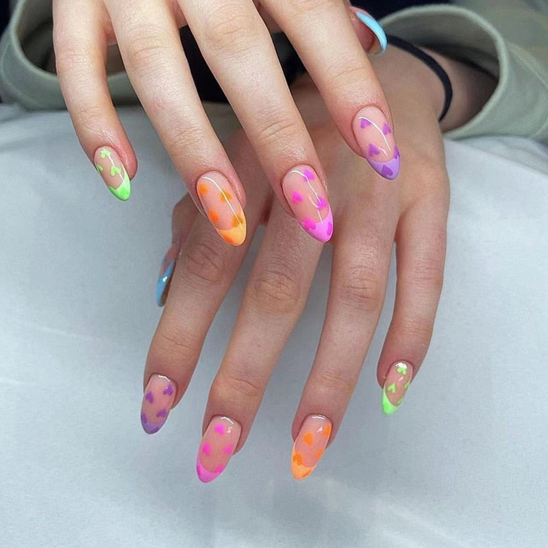 Kawaii Barbie Handmade Nails Almond False Nails Long Stiletto Fake Nails with Flame Design Wearable Press on Nails Full Cover Nail Tips Manicure Tools