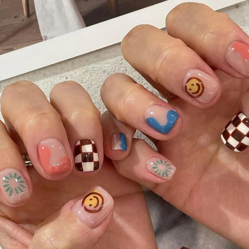 Kawaii Barbie Handmade Nails Almond False Nails Long Stiletto Fake Nails with Flame Design Wearable Press on Nails Full Cover Nail Tips Manicure Tools