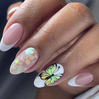 Kawaii Barbie Handmade Nails Almond False Nails Long Stiletto Fake Nails with Flame Design Wearable Press on Nails Full Cover Nail Tips Manicure Tools