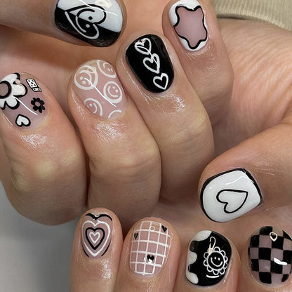 Kawaii Barbie Handmade Nails Almond False Nails Long Stiletto Fake Nails with Flame Design Wearable Press on Nails Full Cover Nail Tips Manicure Tools