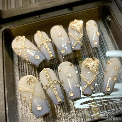Nails Set Press On Pure Handmade Wearable Nails Love Butterfly Fashion Fake Nails Fake Nails Press On Nails Nail Accessories