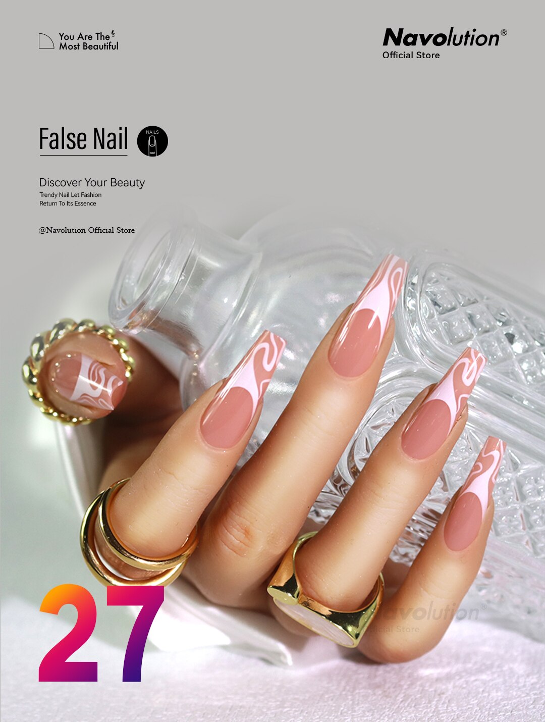 Navolution 24Pcs/Set DIY Manicure Wearable Fake Nails press on Detachable Finished Fingernails Ballet Square Head Almond Short