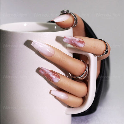 Navolution 24Pcs/Set DIY Manicure Wearable Fake Nails press on Detachable Finished Fingernails Ballet Square Head Almond Short