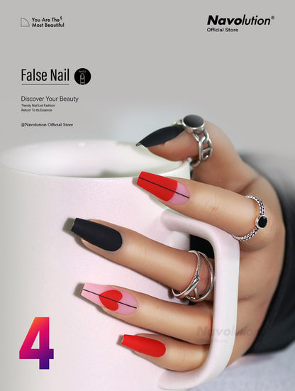 Navolution 24Pcs/Set DIY Manicure Wearable Fake Nails press on Detachable Finished Fingernails Ballet Square Head Almond Short