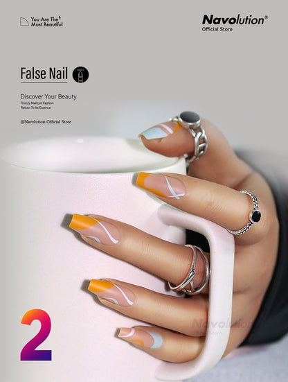 Navolution 24Pcs/Set DIY Manicure Wearable Fake Nails press on Detachable Finished Fingernails Ballet Square Head Almond Short