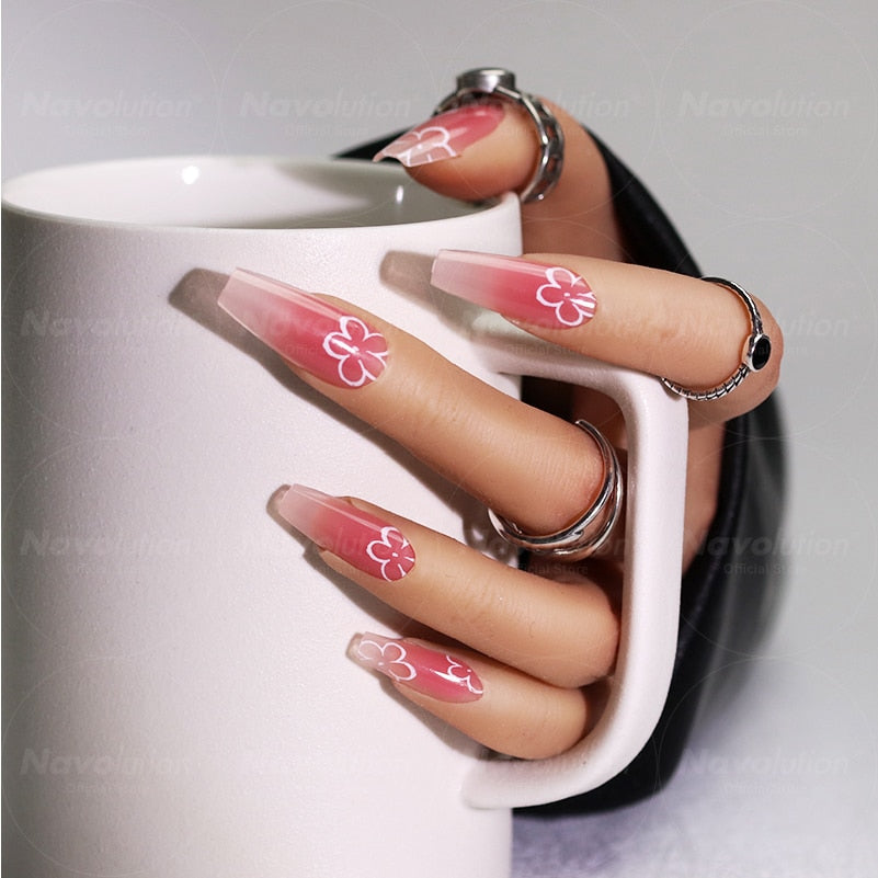 Navolution 24Pcs/Set DIY Manicure Wearable Fake Nails press on Detachable Finished Fingernails Ballet Square Head Almond Short