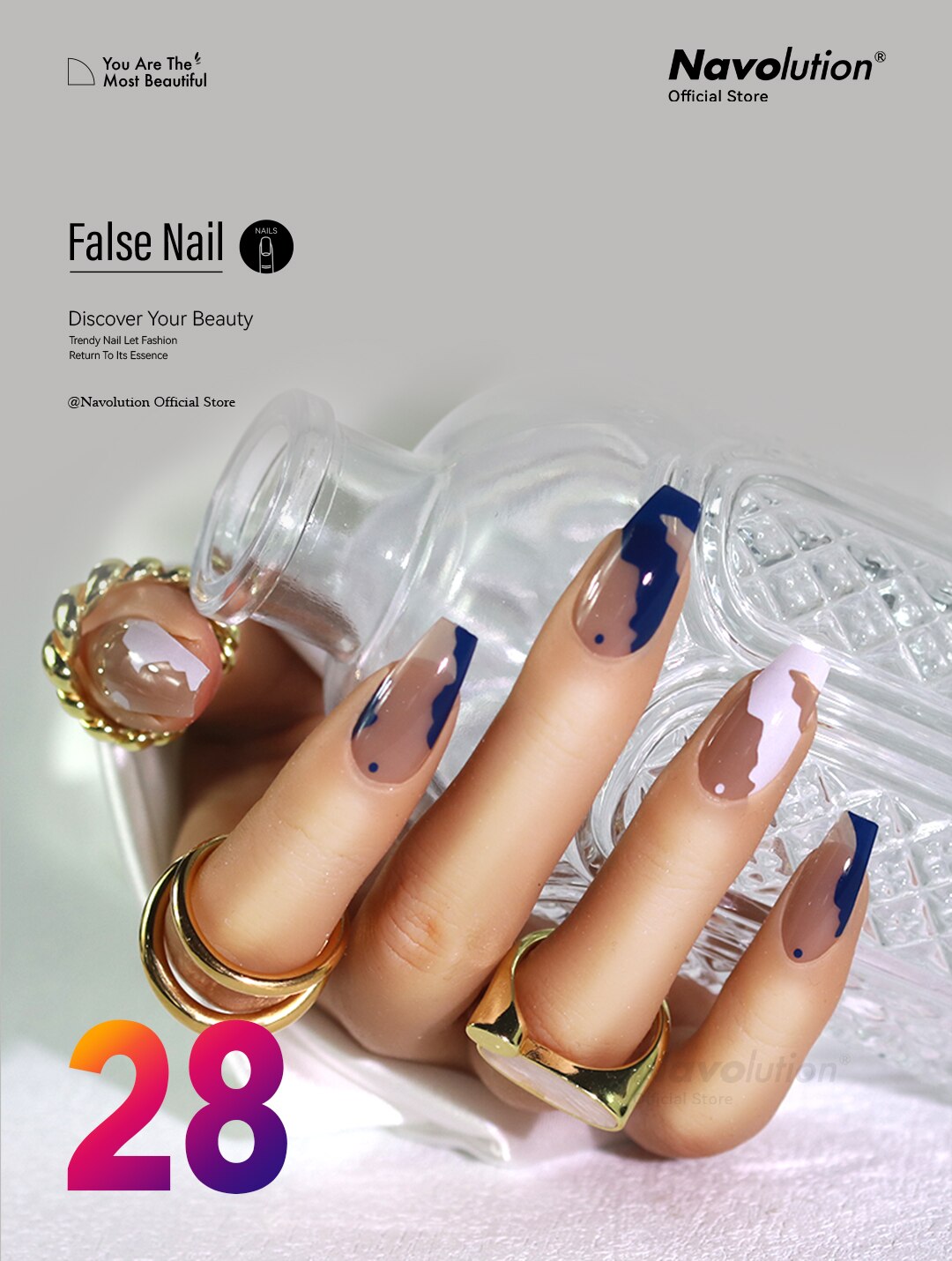 Navolution 24Pcs/Set DIY Manicure Wearable Fake Nails press on Detachable Finished Fingernails Ballet Square Head Almond Short