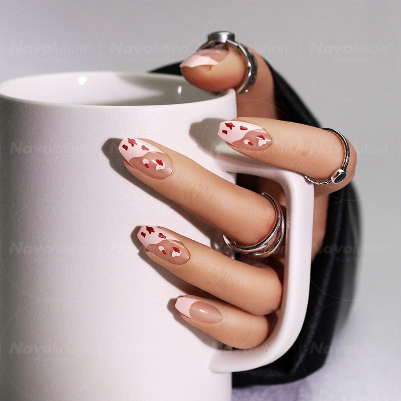 Navolution 24Pcs/Set DIY Manicure Wearable Fake Nails press on Detachable Finished Fingernails Ballet Square Head Almond Short