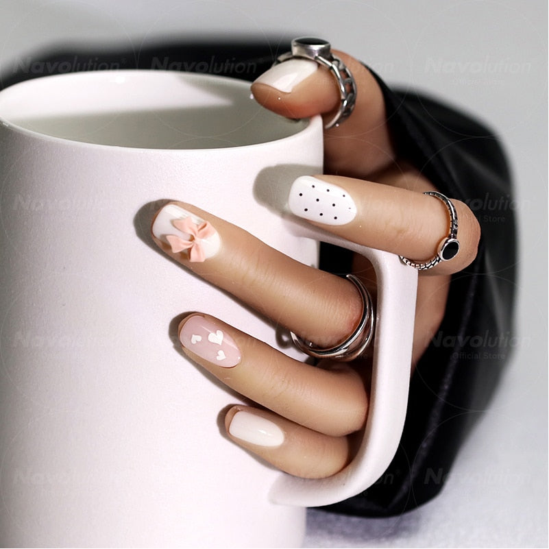 Navolution 24Pcs/Set DIY Manicure Wearable Fake Nails press on Detachable Finished Fingernails Ballet Square Head Almond Short