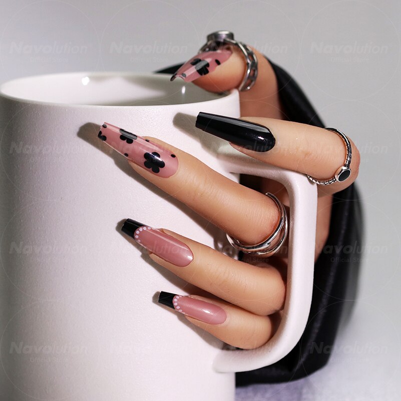 Navolution 24Pcs/Set DIY Manicure Wearable Fake Nails press on Detachable Finished Fingernails Ballet Square Head Almond Short