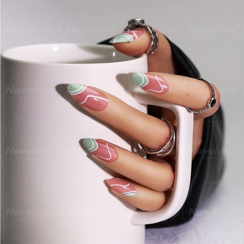 Navolution 24Pcs/Set DIY Manicure Wearable Fake Nails press on Detachable Finished Fingernails Ballet Square Head Almond Short