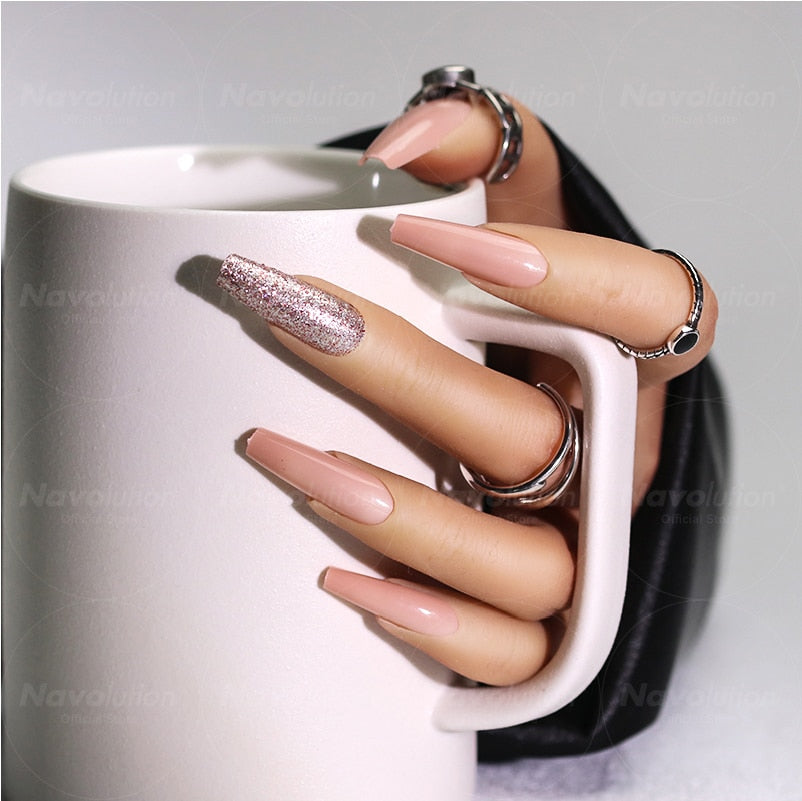 Navolution 24Pcs/Set DIY Manicure Wearable Fake Nails press on Detachable Finished Fingernails Ballet Square Head Almond Short