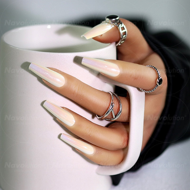 Navolution 24Pcs/Set DIY Manicure Wearable Fake Nails press on Detachable Finished Fingernails Ballet Square Head Almond Short