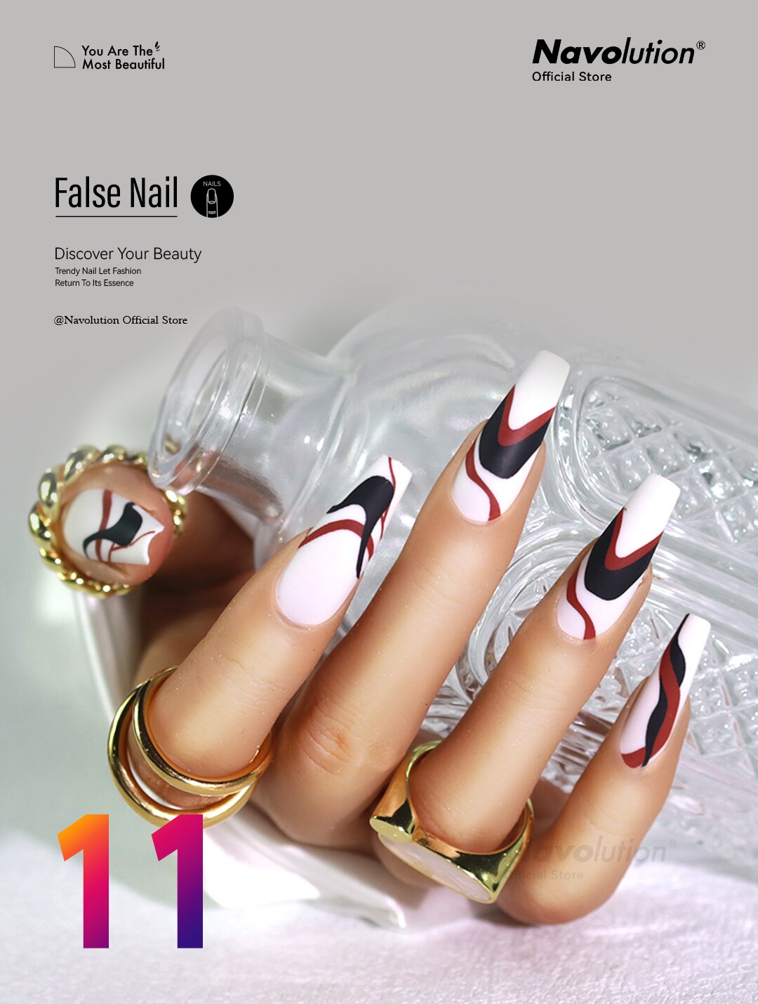Navolution 24Pcs/Set DIY Manicure Wearable Fake Nails press on Detachable Finished Fingernails Ballet Square Head Almond Short