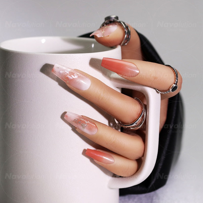 Navolution 24Pcs/Set DIY Manicure Wearable Fake Nails press on Detachable Finished Fingernails Ballet Square Head Almond Short