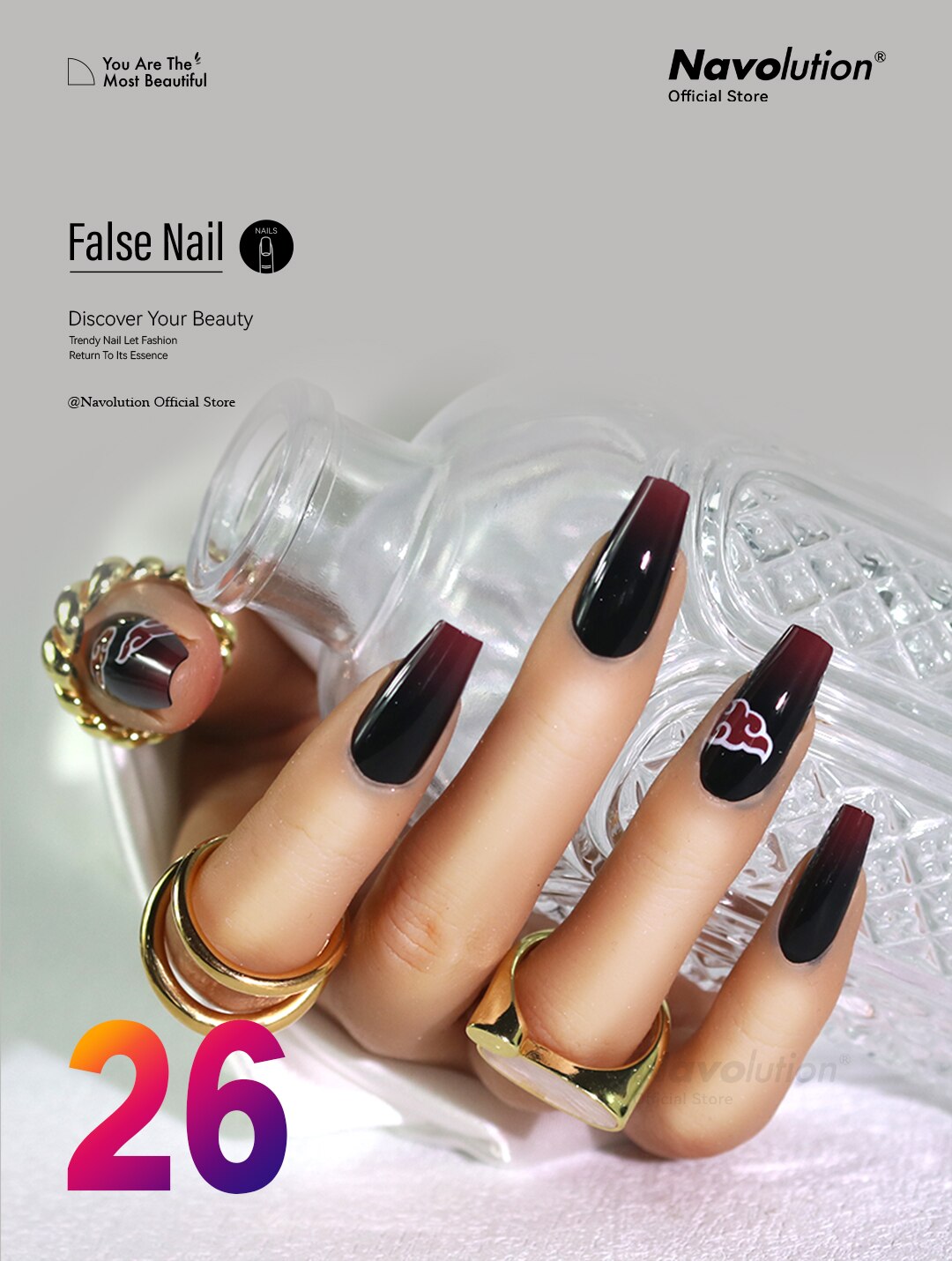 Navolution 24Pcs/Set DIY Manicure Wearable Fake Nails press on Detachable Finished Fingernails Ballet Square Head Almond Short