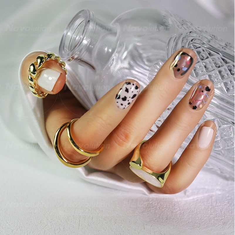 Navolution 24Pcs/Set DIY Manicure Wearable Fake Nails press on Detachable Finished Fingernails Ballet Square Head Almond Short