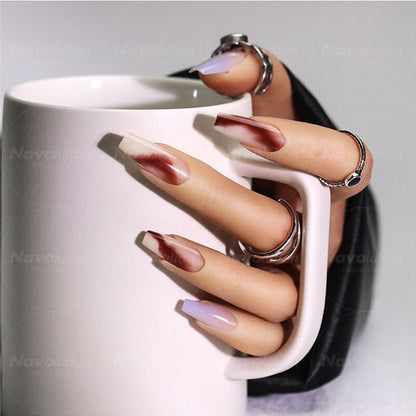 Navolution 24Pcs/Set DIY Manicure Wearable Fake Nails press on Detachable Finished Fingernails Ballet Square Head Almond Short