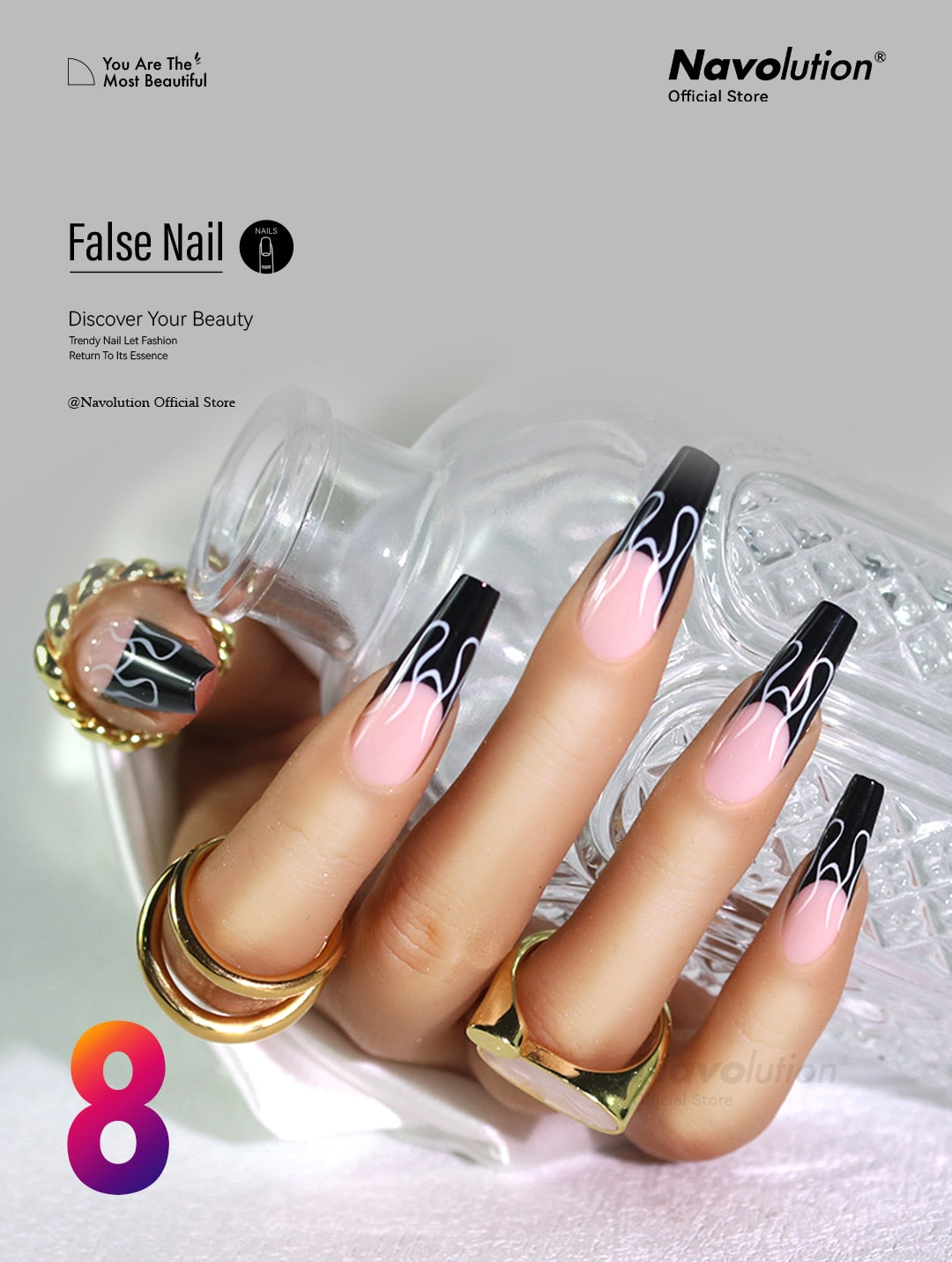Navolution 24Pcs/Set DIY Manicure Wearable Fake Nails press on Detachable Finished Fingernails Ballet Square Head Almond Short