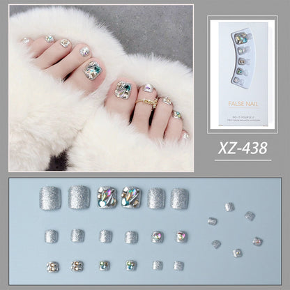 New 2022 Summer Gold Full Diamond Feet Nails Press On Fake Glitter Toe Nail Stickers Full Cover Toe Nail Tips False Foot Nails