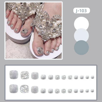 New 2022 Summer Gold Full Diamond Feet Nails Press On Fake Glitter Toe Nail Stickers Full Cover Toe Nail Tips False Foot Nails