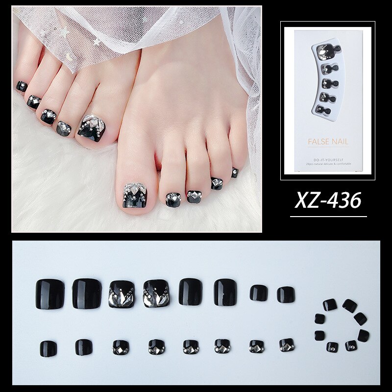 New 2022 Summer Gold Full Diamond Feet Nails Press On Fake Glitter Toe Nail Stickers Full Cover Toe Nail Tips False Foot Nails