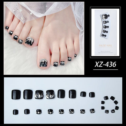 New 2022 Summer Gold Full Diamond Feet Nails Press On Fake Glitter Toe Nail Stickers Full Cover Toe Nail Tips False Foot Nails