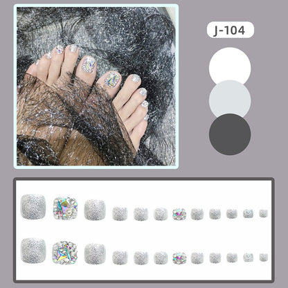 New 2022 Summer Gold Full Diamond Feet Nails Press On Fake Glitter Toe Nail Stickers Full Cover Toe Nail Tips False Foot Nails