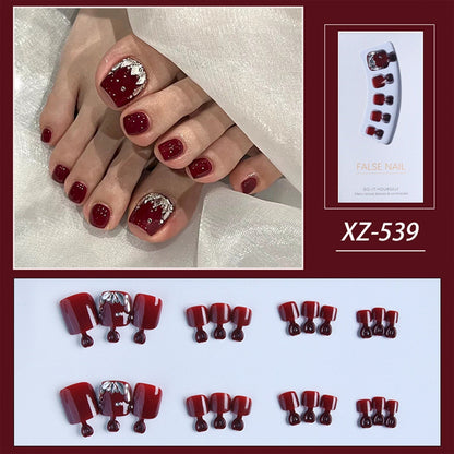 New 2022 Summer Gold Full Diamond Feet Nails Press On Fake Glitter Toe Nail Stickers Full Cover Toe Nail Tips False Foot Nails